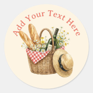 Watercolour Picnic Basket Add Your Text Classic Round Sticker