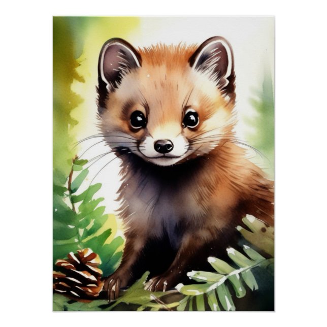  Watercolour Pine marten Poster (Front)