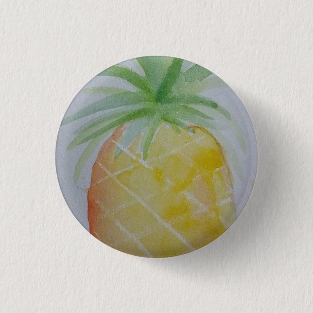 Watercolour Pineapple Badge 1 Inch Round Button (Front)
