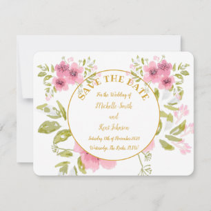 Watercolour Pink Anemone Floral Save The Date