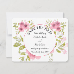 Watercolour Pink Anemone Floral Save The Date Invitation