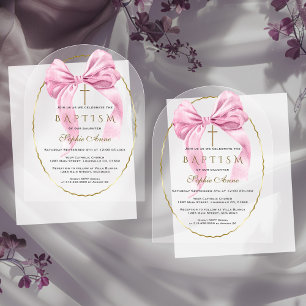Watercolour Pink Bow Girl Baptism Transparent  Acrylic Invitations