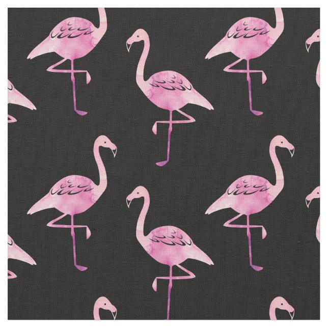 Watercolour Pink Flamingo Silhouette Pattern Fabric (Close Up)