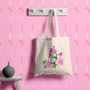 Watercolour pink flower with your initial. tote bag