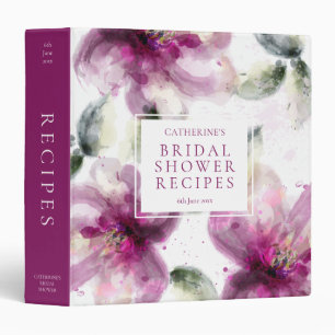 Watercolour Pink Lily Bridal Shower Recipe Binder