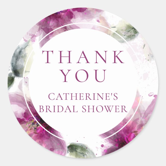 Watercolour Pink Lily Floral Bridal Shower Classic Round Sticker (Front)