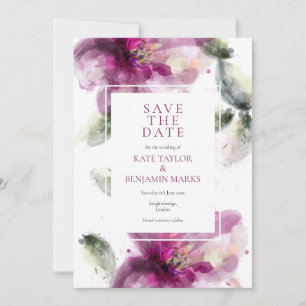 Watercolour Pink Lily Floral Save the Date Card
