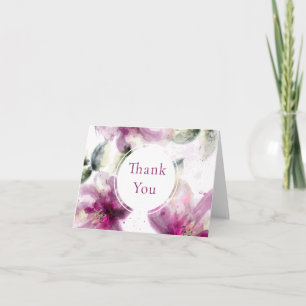 Watercolour Pink Lily Floral Thank You Card