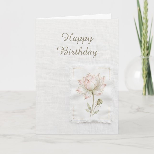 Watercolour Pink Lotus Birthday Card (Front)