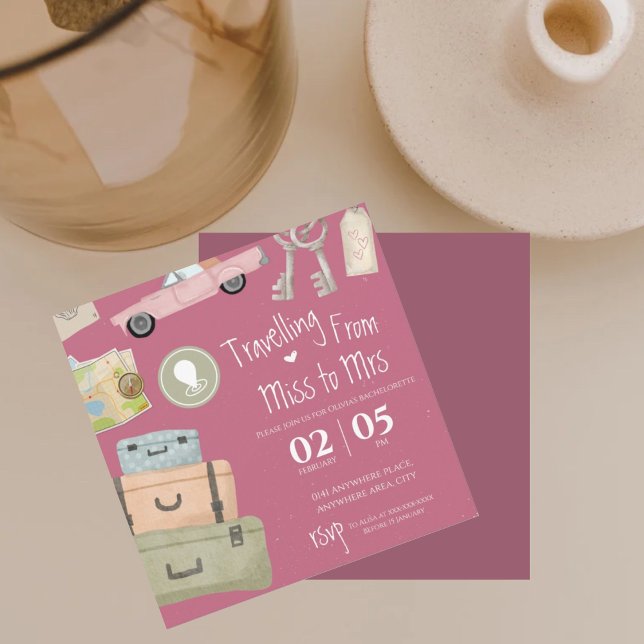 Watercolour pink road trip bridal shower invitation (Creator Uploaded)