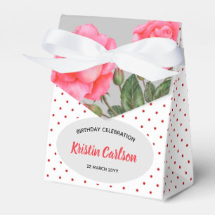 Watercolour Pink Rose Red White Polka Dots Pattern Favor Box