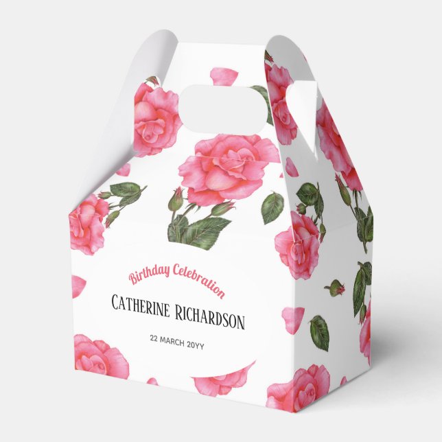 Watercolour Pink Rose Shabby Chic Design Favor Box (Front Side)