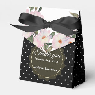 Watercolour Pink Roses Black White Polka Dots Favor Box