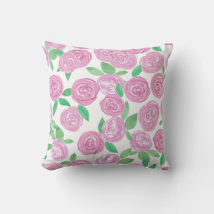 Watercolour , pink roses throw pillow