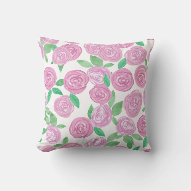 Watercolour , pink roses throw pillow (Front)