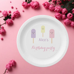 Watercolour Pink Violet Ice Cream Birthday Party  Paper Plate