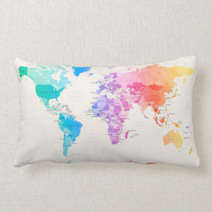 Watercolour Political Map of the World Lumbar Pillow