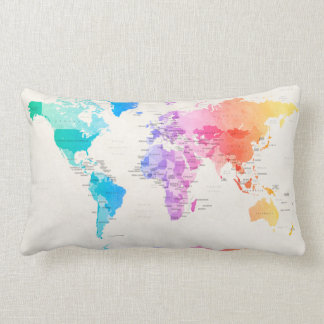Map Of The World Throw Pillow Watercolour Political Map of the World Throw Pillow