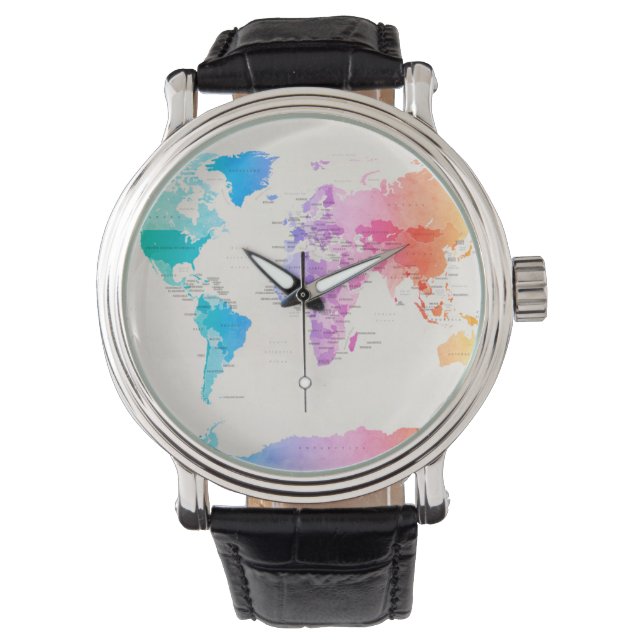Watercolour Political Map of the World Watch (Front)