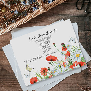 watercolour poppy Daisy change of address moving Announcement Postcard