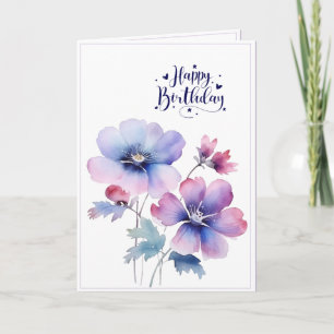 Watercolour Purple Flower Birthday Greeting Card