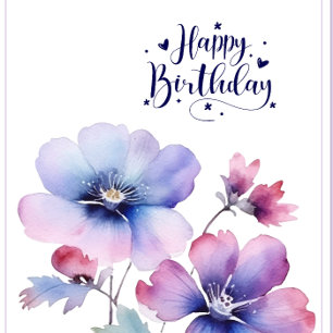 Watercolour Purple Flower Birthday Greeting Card