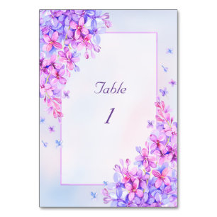 Watercolour Purple Lilac Flower Table Number