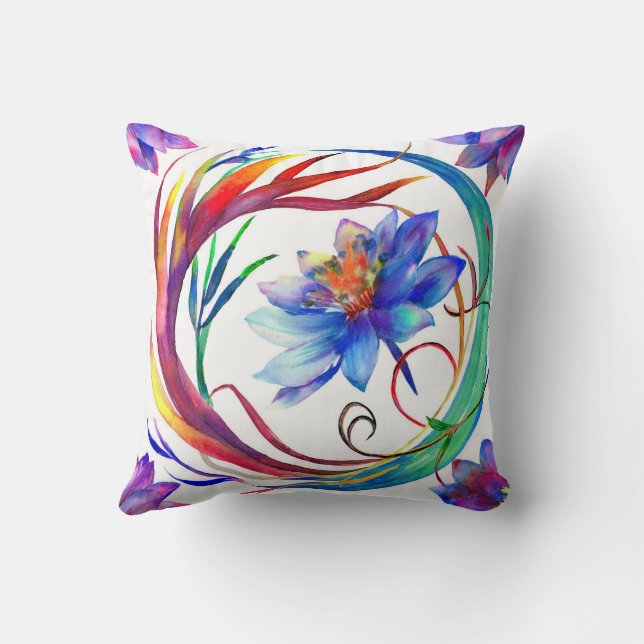 Watercolour purple pink floral wreath design throw pillow (Back)