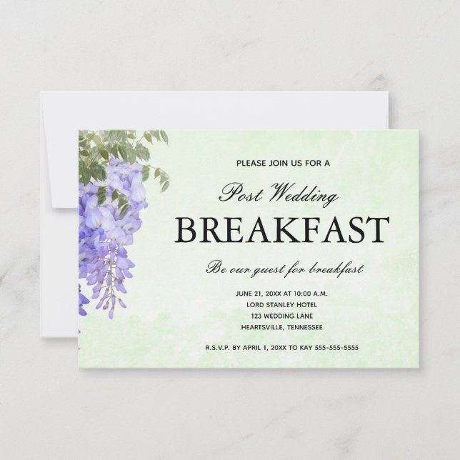 Watercolour Purple Wisteria Wedding Breakfast RSVP (Front)