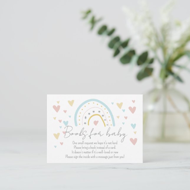 Watercolour Rainbow Hart Books For Baby Shower Enclosure Card (Standing Front)