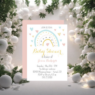 Watercolour rainbow hart pink blue Baby Shower   Invitation