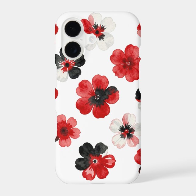 Watercolour Red Black White Floral iPhone case (Back)