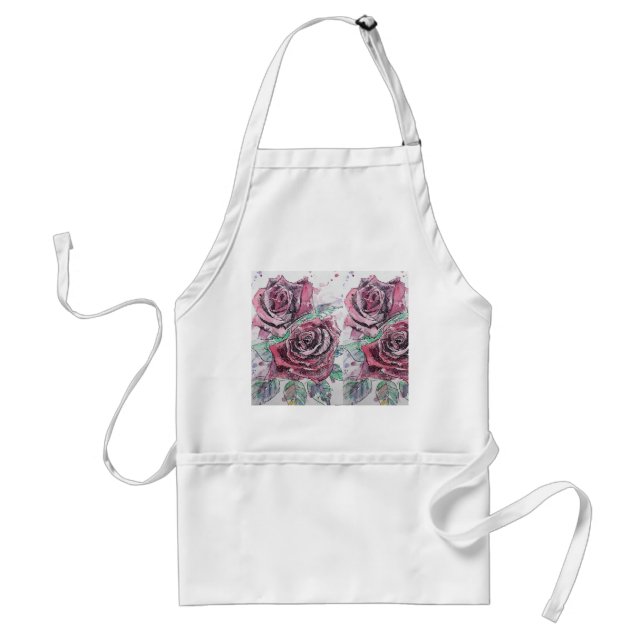 Watercolour Red Rose Flower Floral Kitchen Apron (Front)