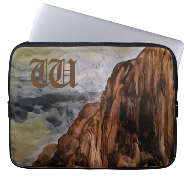 Watercolour Rocky Mountains Painting Monogrammed Laptop Sleeve (Front)
