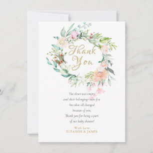 Watercolour Rose Floral Baby Shower Thank You Poem Card