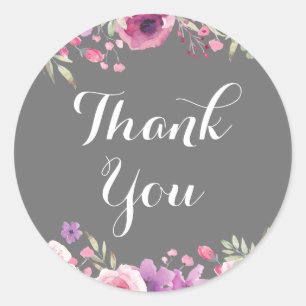 Watercolour Roses Greenery Thank You Classic Round Sticker