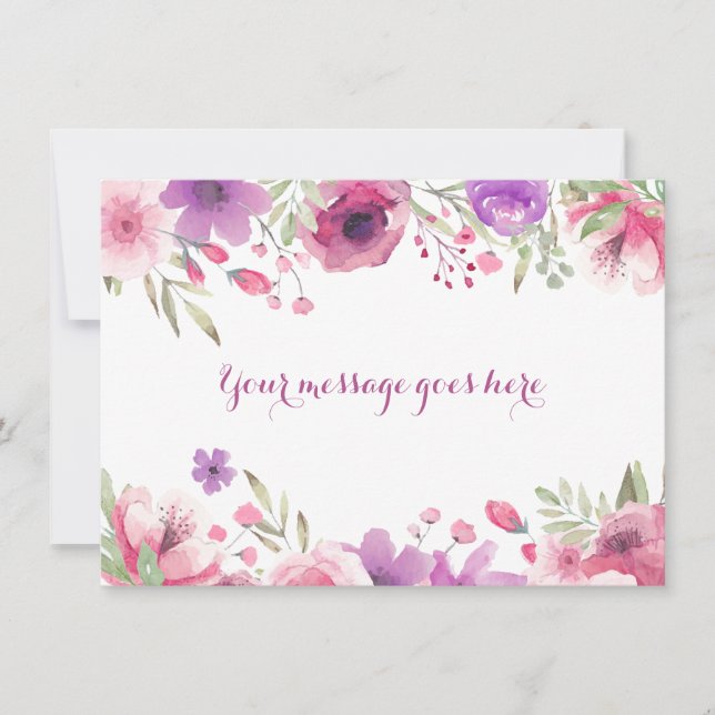 Watercolour Roses Your Message Thank You Card (Front)