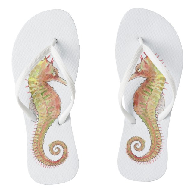 Watercolour Sea Horse Flip Flops (Footbed)