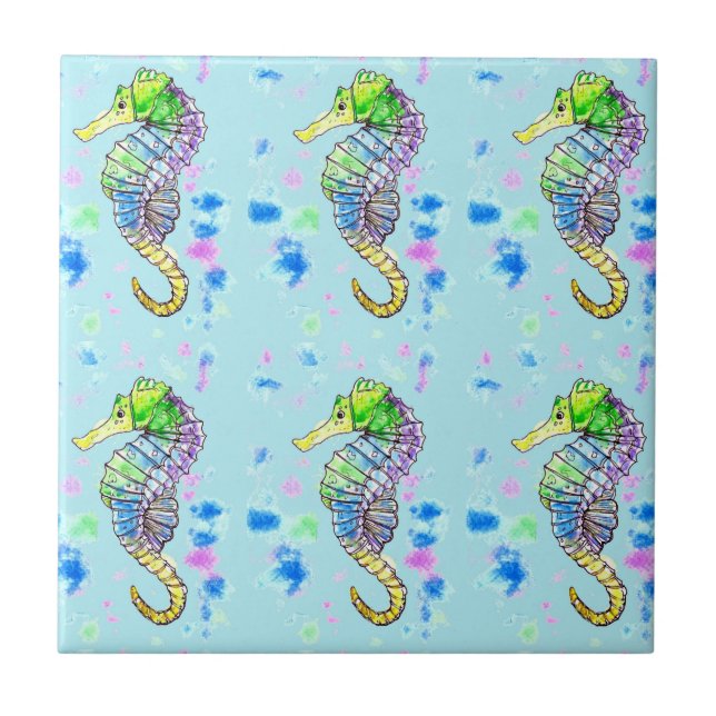 Watercolour Seahorse Tile (Front)