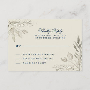 Watercolour Silver and Navy RSVP Card