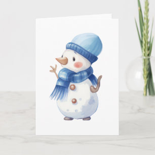 Watercolour Snowman with Blue Scarf & Hat Card