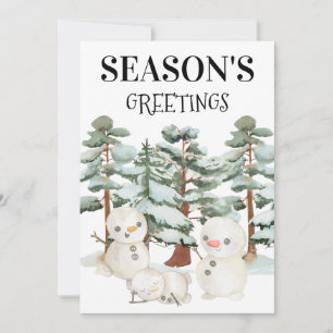 Watercolour Snowmen Scene Flat Holiday Card