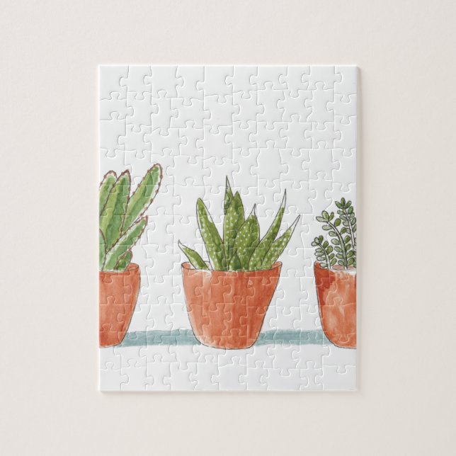 Watercolour Succulent Cactus Plant Jigsaw Puzzle (Vertical)