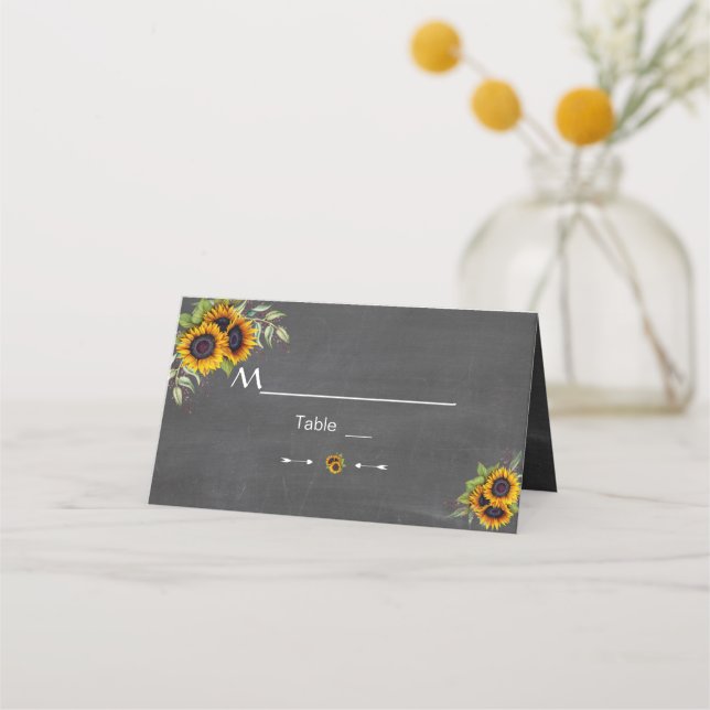 Watercolour Sunflowers Chalkboard Table Number Place Card (Front)