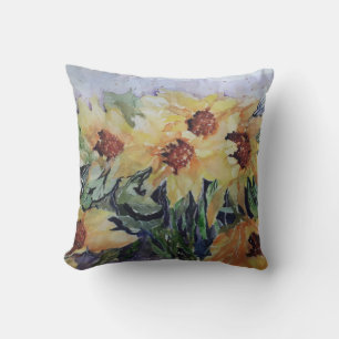 Watercolour Sunflowers Throw Pillow
