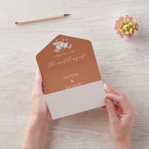 Watercolour terracotta fall wildflower wedding all in one invitation