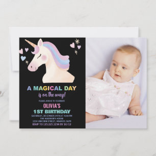 Watercolour Unicorn Birthday Invitations w photo