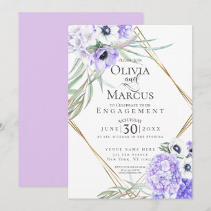 Watercolour Violet Anemone Floral Geometric Frame Invitation
