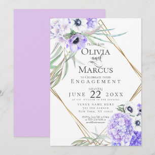 Watercolour Violet Anemone Floral Geometric Frame Invitation