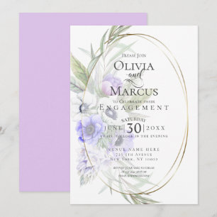Watercolour Violet Anemone Floral Oval Frame Invitation